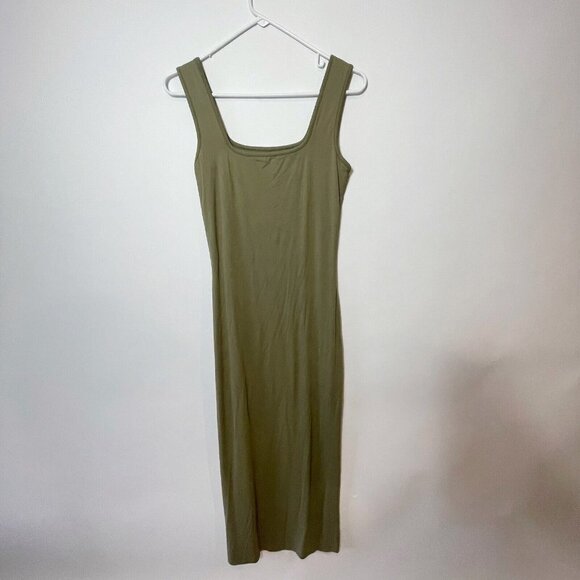 Meshki Jhene Tank Midaxi Dress Moss Green M Lined Square Neck Stretch Sleeveless - Picture 2 of 8
